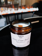 Diétás Crème Brûlèe Szójagyertya ropogós fakanóccal - THEO Budapest Webshop - Prémium minőségű, egyedi tervezésű bőrtáskák és kiegészítők